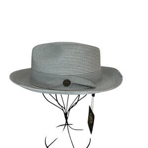 BRUNO CAPELO Straw Fedora Hat Men's Size Large Francesco Collection Silver Gray